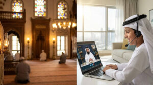 طفل سعودي يتعلم القرآن أونلاين بتركيز واستمتاع مع معلم خاص عبر التابلت.