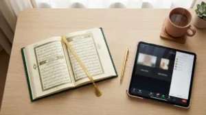 بيئة تعليمية آمنة وخاصة للأخوات للحصول على إجازة القرآن عن بعد مع معلمات مجازات.