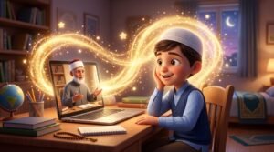معلم أزهري يشرح معاني القرآن لطفل مسلم يستمع بفخر واعتزاز بهويته