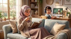  أم تشعر بالراحة النفسية أثناء تعليم القرآن للأطفال عبر الأكاديمية