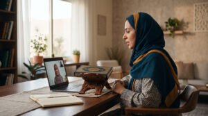 طالب يتدرب على تلاوة القرآن مع تصحيح مباشر من المعلم