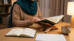 روتين أسبوعي لحفظ أربع صفحات من القرآن مع المراجعة