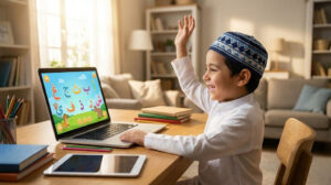Interactive gamified Quran learning on a tablet for kids