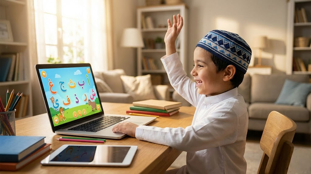 Interactive gamified Quran learning on a tablet for kids