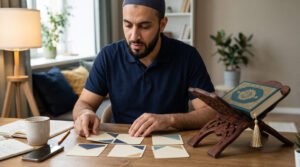 Beginner practising Noon and Meem Tajweed patterns during Quran study
