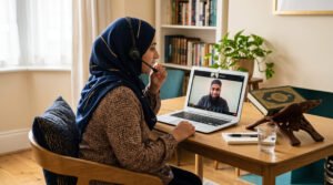 Online Quran tutor giving individual recitation feedback during a live lesson