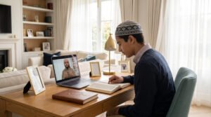 Teenager receiving one-to-one Quran recitation correction online