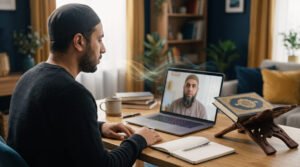 Learner practising Meem Sakinah rules with an online Tajweed teacher