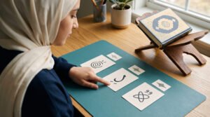 Beginner comparing Fathatain Kasratain and Dammatain during Quran reading practice
