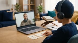 Beginner practising Tanween with an online Quran teacher in Noorani Qaida Lesson 5